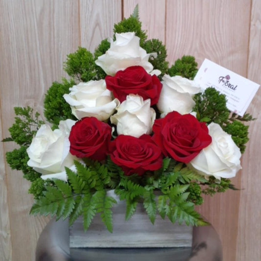 Red on White Roses Arrangement